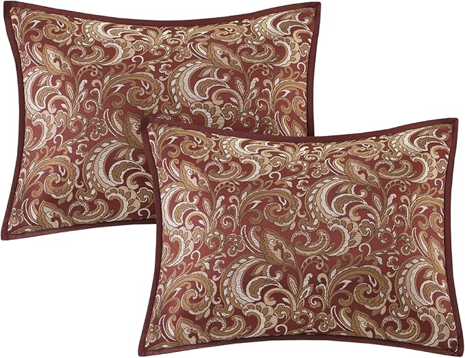 Madison Park Essentials Brystol 24 Piece Room in a Bag Faux Silk Comforter Jacquard Paisley Design Matching Curtains Down Alternative Hypoallergenic All Season Bedding-Set, King (104 in x 92 in), Red - LeafyLoom