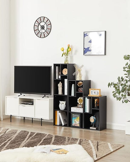 VECELO 4-Tier Bookcase, Modern Storage Cabinet with Height Difference Shelves for Standard Textbooks, 5 Cubes, Vertical or Horizontal, Easy Assembly,Vintage Black - LeafyLoom