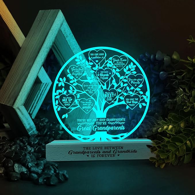 Grandparent Gifts from Grandkids, Lamp Present for Granddaughter Grandson, Night Light with Wooden Base, Gifts for Birthday, Mothers' Day, Thanksgiving, Why I Love You, Desk Decoration - LeafyLoom