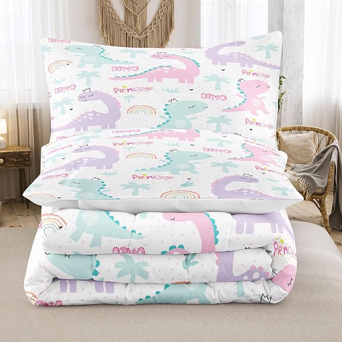 NINENINE Girls Comforter Sets Full,Dinosaur Bedding Sets Full Size,Comforter Sets for Girls,Princess Bedding Set Cute Bed Sets with Pillowcases - LeafyLoom