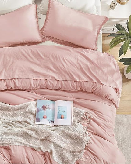Andency Pink Comforter Set Full Size for Girls, Blush Boho Women Tassel Lightweight Bedding Comforter Sets, 3 Pieces All Season Soft Fluffy Fringe Bed Set (79x90In Comforter & 2 Pillowcases) - LeafyLoom