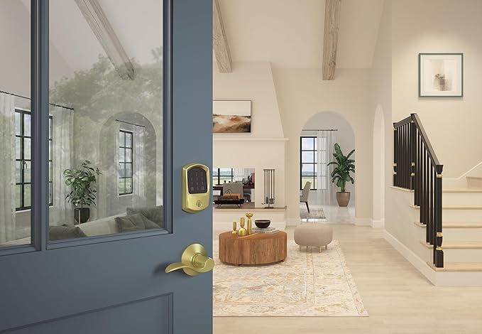 Schlage Encode Smart WiFi Deadbolt Lock for Front Door - Keyless Entry with App or Touchscreen - Works with Alexa, Apple HomeKit, Hey Google, & Airbnb - Create Codes for Guests - Satin Brass Gold SchlageLockCompany