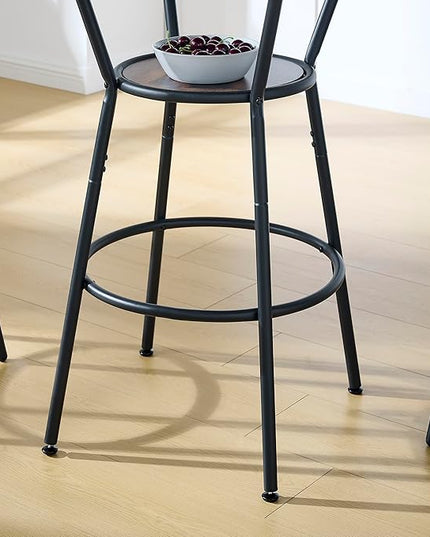 3 Pieces Bistro Table and Chairs Set, Round Counter Height Bar Table with Storage Shelf and 2 Stools with Backrest & Footrest, for Dining Room, Kitchen, Bar, Small Space, Rustic Brown - LeafyLoom