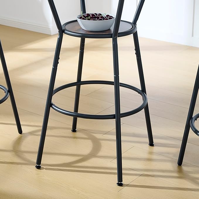 3 Pieces Bistro Table and Chairs Set, Round Counter Height Bar Table with Storage Shelf and 2 Stools with Backrest & Footrest, for Dining Room, Kitchen, Bar, Small Space, Rustic Brown - LeafyLoom