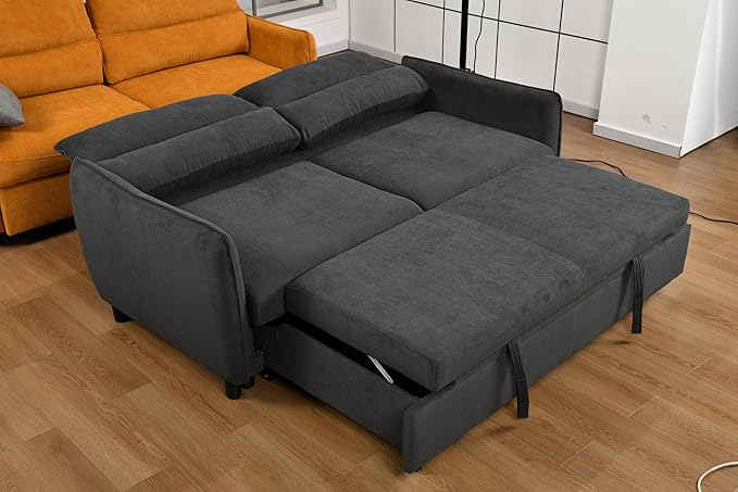Queen Size Loveseat Sleeper Sofa,3 in 1 Soft Corduroy Upholstered Oversized Convertible Love Seat Sofabed cum Daybed W/Pull Out Sleep Couch Bed and Reclining Backrest for Living Space, 75“, Black - LeafyLoom