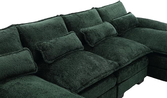 Oversized Modular Sectional Sofa Cloud Couch, U Shaped Chenille Upholstered Overstuffed Corner Couch with Double Chiase Lounge and Solid Wood Legs, 6 Seater Soft Sleeper Sofa&Couches for Home - LeafyLoom