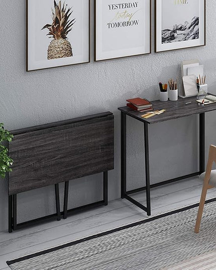 4NM 31.5" Small Desk with Storage Bag, Simple Assembly Folding Computer Desk Home Office Desk Study Writing Table for Small Space Offices - Gray and Black - LeafyLoom