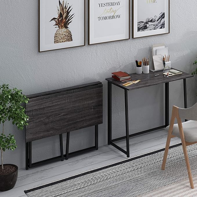 4NM 31.5" Small Desk with Storage Bag, Simple Assembly Folding Computer Desk Home Office Desk Study Writing Table for Small Space Offices - Gray and Black - LeafyLoom