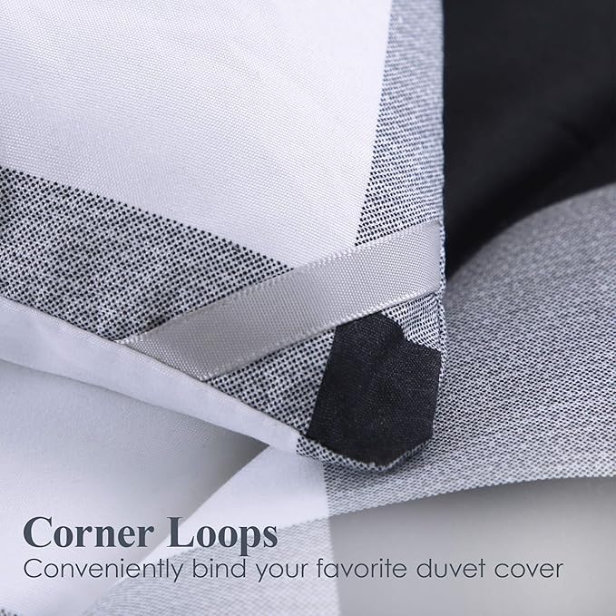 Andency Black Plaid Comforter Set King Size (90x104 Inch), 3 Pieces (1 Gingham Comforter and 2 Pillowcases), Summer Lightweight Microfiber Buffalo Check Down Alternative Comforter Set - LeafyLoom