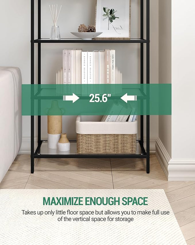 Bookcase Bookshelf, Tempered Glass Bookshelves, Slim Shelving Unit for Bedroom, Bathroom, Home Office, Steel Frame, 4 Tier Black BC21499B - LeafyLoom