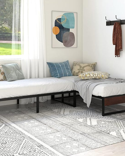 SHA CERLIN 14'' Twin Size Metal Platform Bed Frame with Rustic Wood & Reverse Holes/Ample Under-Bed Storage Space/Mattress Foundation/No Box Spring Needed/Easy Assembly - LeafyLoom
