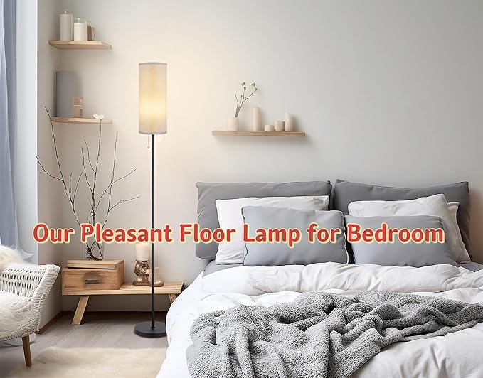 Floor Lamp for Living Room, Modern Standing Lamps with Lampshade, Minimalist Tall Lamp with Chain Switch for Living Room, Bedroom, Kids Room, Office,Standing Lamp LED Bulb Included (Gray Shade) - LeafyLoom
