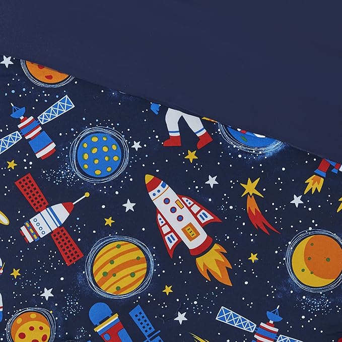 Mi Zone Kids Jason Cozy Comforter Outer Space Rocket Ships, Astronauts Print, All Season Cover, Hypoallergenic Bedding Set, Matching Sham, Decorative Pillow, Twin(66" Wx86 L), Multi 3 Piece - LeafyLoom