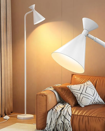 PARTPHONER Floor Lamp for Living Room, Modern Adjustable Metal Heads Standing Lamps, Simple Design White Floor Lamp with Foot Switch for Bedroom, Office, Kids Room, Reading, Working(Bulb Not Included) - LeafyLoom