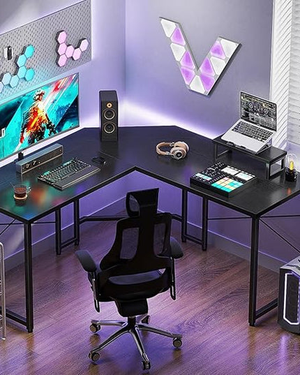 Casaottima L Shaped Gaming Desk with Monitor Stand, Corner Desk Gaming Table for Home Office, Computer Desk Sturdy Writing Workstation for Small Space, 51 inch, Black - LeafyLoom