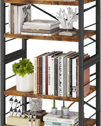 Bookshelf, 4 Tier Stackable Bookcase, Adjustable Industrial Book Shelf Storage Organizer for Desktop, Living Room, Bedroom, Office(Rustic Black and Brown) - LeafyLoom