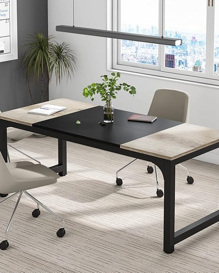 Tribesigns Modern Computer Desk, 70.8 x 31.5 inch Large Office Desk Computer Table Study Writing Desk Workstation for Home Office, Black Metal Frame, Grey Oak - LeafyLoom