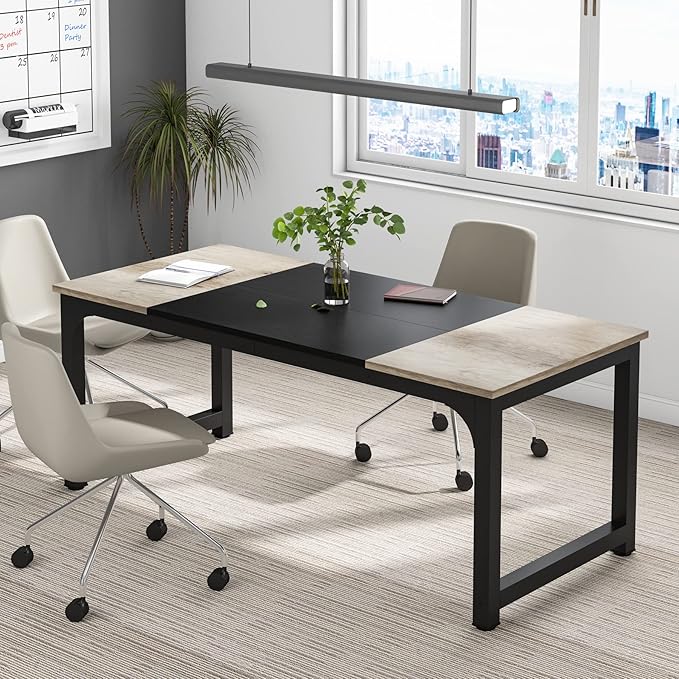 Tribesigns Modern Computer Desk, 70.8 x 31.5 inch Large Office Desk Computer Table Study Writing Desk Workstation for Home Office, Black Metal Frame, Grey Oak - LeafyLoom