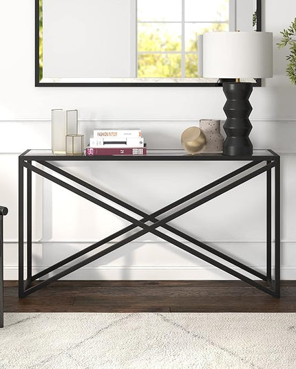 Calix 55'' Wide Rectangular Console Table in Blackened Bronze - LeafyLoom