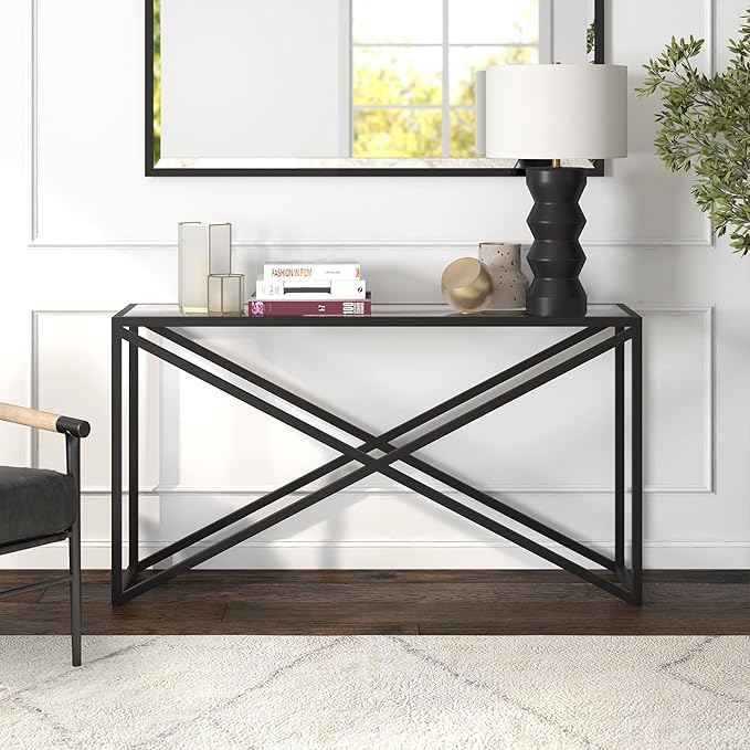 Calix 55'' Wide Rectangular Console Table in Blackened Bronze - LeafyLoom