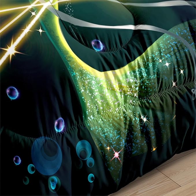 Mermaid Full Size Bedding Set Mermaid Bedding Full Bubble Mermaid Set for Girls Beautiful Mermaid Fairy Tale Bedding Set with 1 Comforter and 2 Pillowcases for Girls Bedroom Decor, Full Size - LeafyLoom