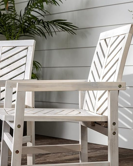 Walker Edison AZWC2VINWW Avalon Chevron Solid Acacia Wood Outdoor Chair, White Wash - LeafyLoom