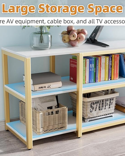 Aquzee 75in Long TV Stand for 32-85 Inch TVs, Under TV Console Table with 3-Tier Shelves, Industrial White TV Cabinet and Entertainment Center for Living Room, Bedroom, Gaming Room - LeafyLoom