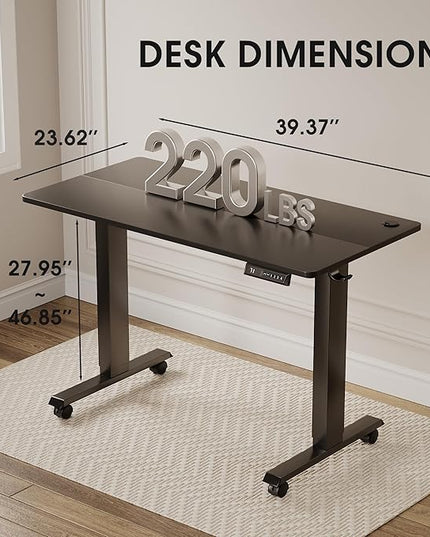 Electric Standing Desk 40 Inch, Ergonomic Height Adjustable Table with T-Shaped Metal Bracket Modern Computer Workstations for Home Office, Black - LeafyLoom