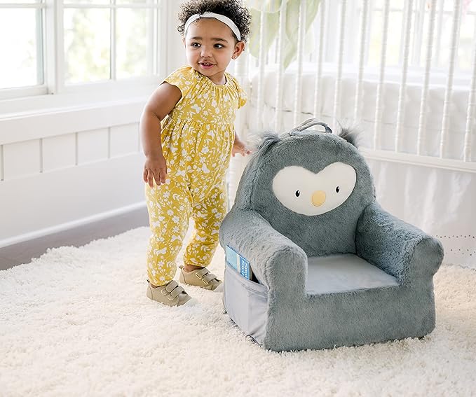 Soft Landing Grey Sweet Seats | Premium Character Chair with Carrying Handle & Side Pockets Owl - LeafyLoom