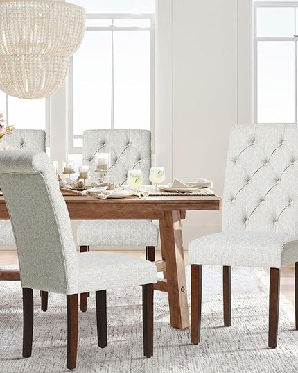 COLAMY Button Tufted Dining Chairs Set of 6, Parsons Upholstered Fabric Dining Room Chairs Kitchen Chairs with Wood Legs and Padded Seat, Honeycomb - LeafyLoom