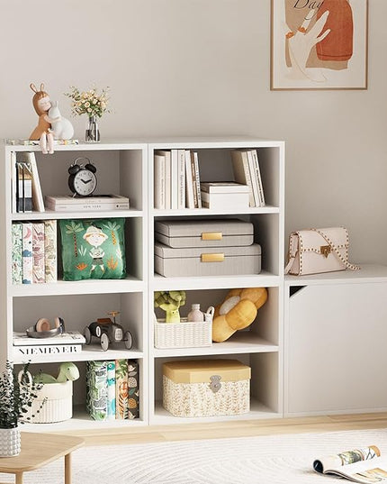 Storage Cube 2 Tires White Stackable Storage Shelf with Door, Cubby Organizer Wooden Display Shelf Closet Organizer,Modern Cubical Bookcase Small Storage Cabinet for Living Room Bedroom - LeafyLoom