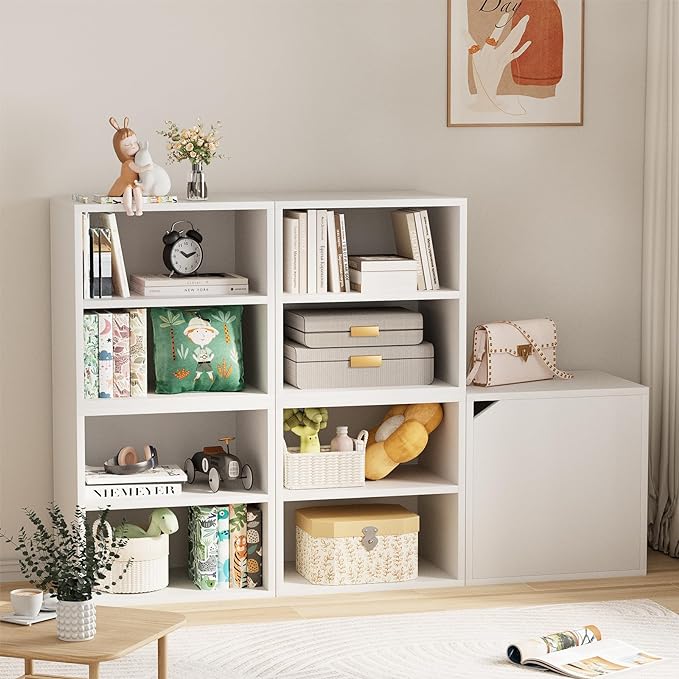 Storage Cube 2 Tiers White Stackable Storage Shelf, Cubby Organizer Wooden Display Shelf Closet Organizer,Modern Cubical Bookcase Compact Storage Cabinet for Living Room Bedroom Office - LeafyLoom
