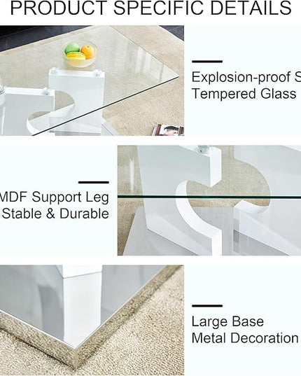NicBex 47.2Inch Rectangular Dining Table,Modern Kitchen Table with Tempered Glass Tabletop and Black MDF Legs for 4 to 6,Writing Table Desk,Dining Room Table for Kitchen and Living Room,White - LeafyLoom