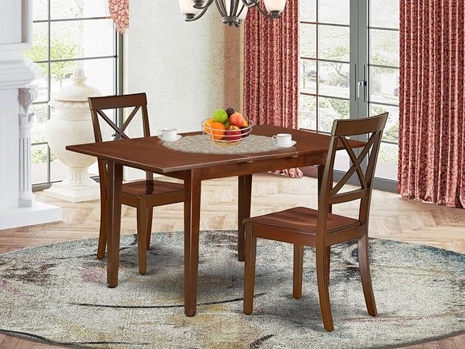 East West Furniture NOBO3-MAH-W 3 Piece Kitchen Set Contains a Rectangle Dining Room Table with Butterfly Leaf and 2 Solid Wood Seat Chairs, 32x54 Inch - LeafyLoom