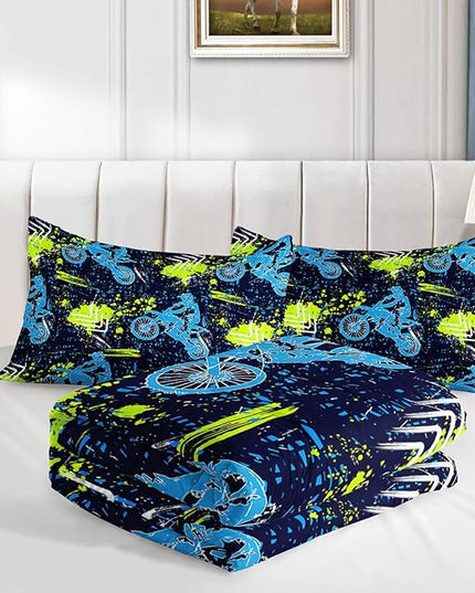 Axolotl Boys Dirt Bike Bedding Set Full,Dirt Bike Comforter Set,Extreme Sports Tie Dye Bedding Set Motor Biker,Motocross Rider Comforter Set for Boys Kids Teens Men,1 Quilt 2 Pillowcases,Blue Green - LeafyLoom