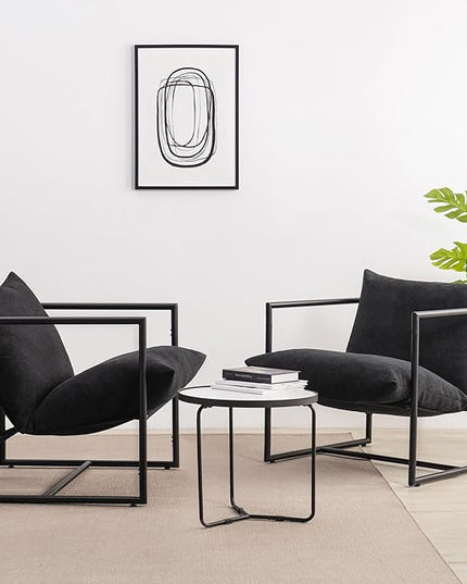 ZINUS Aidan Sling Accent Chair, Pack of 2, Metal Framed Armchair with Shredded Foam Cushioning, Black - LeafyLoom