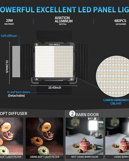GVM 3 Pack LED Video Lighting Kits with APP Control, Bi-Color Variable 2300K~6800K with Digital Display Brightness of 10~100% for Video Photography, CRI97+ TLCI97 Led Video Light Panel +Barndoor GVMGreatVideoMaker