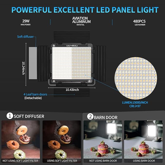 GVM 3 Pack LED Video Lighting Kits with APP Control, Bi-Color Variable 2300K~6800K with Digital Display Brightness of 10~100% for Video Photography, CRI97+ TLCI97 Led Video Light Panel +Barndoor GVMGreatVideoMaker