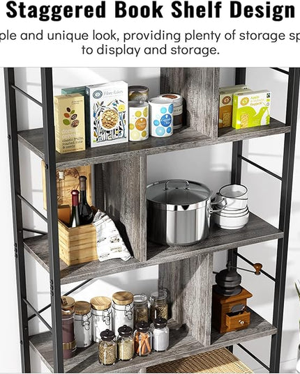 armocity Bookshelf, 5 Tier Tall Modern Bookcase Wood Metal Frame Standing Book Shelf, Display Bookshelves Storage Organizer for Bedroom Living Room Home Office, Grey - LeafyLoom