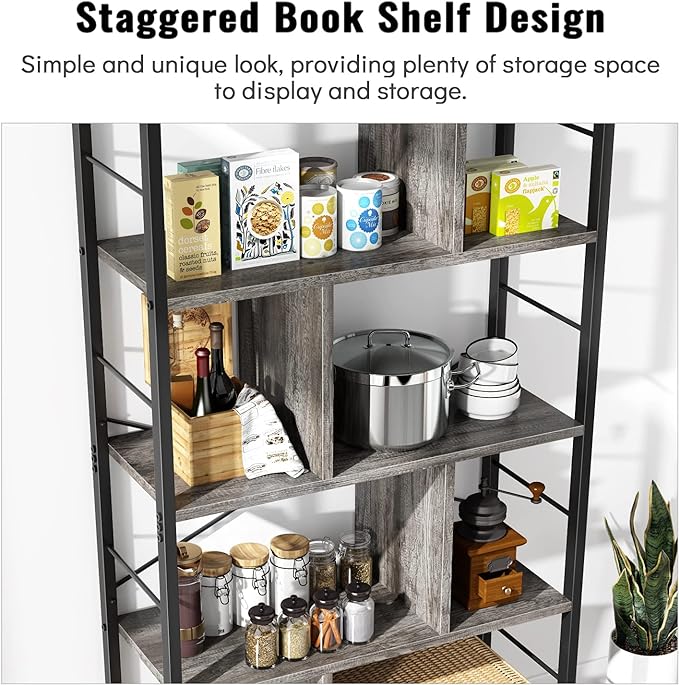 armocity Bookshelf, 5 Tier Tall Modern Bookcase Wood Metal Frame Standing Book Shelf, Display Bookshelves Storage Organizer for Bedroom Living Room Home Office, Grey - LeafyLoom