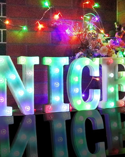 Glintee LED Letter Lights Sign Light Up Letters Sign for Night Light Wedding/Birthday Party Battery Powered Christmas Lamp Home Bar Decoration- (Colorful I) - LeafyLoom