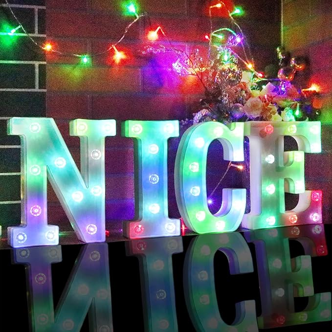 Glintee LED Letter Lights Sign Light Up Letters Sign for Night Light Wedding/Birthday Party Battery Powered Christmas Lamp Home Bar Decoration- (Colorful I) - LeafyLoom