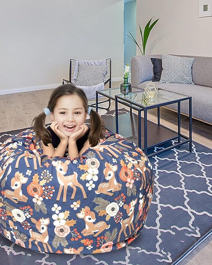Stuffed Animal Storage Bean Bag Chair Cover, Hold Kids Plush Toys Blankets Towels Beanbag (Cover Only), Canvas Floor Circle Stuff Sit Seat Sofa with YKK Zipper, Extra Large 38", Fawn - LeafyLoom