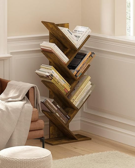 Furinno Tree Bookshelf 7-Tier Floor Standing Tree Bookcase, Amber Pine - LeafyLoom