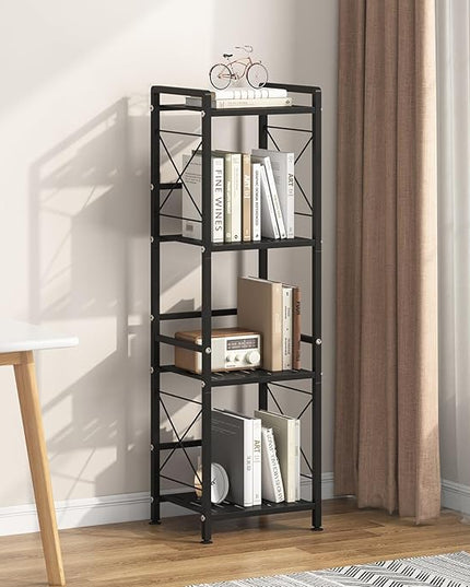 JSB 4 Tier Metal Bookshelf Bathroom Storage Standing Shelf Unit Kitchen Storage Organizer Display Rack Bookcases Shelves for Living Room, Bedroom, Office (Black, 4 Tier) - LeafyLoom