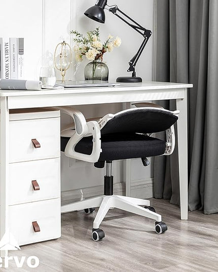 Tervo Model S | Folding Office Chair for Small Spaces | Gaming Chair for Adults & Kids | Ergonomic Mesh Computer Chair for Bedroom | Desk Chair for Home Work | (White & Black) - LeafyLoom