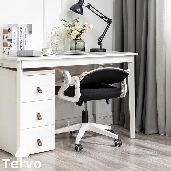Tervo Model S | Folding Office Chair for Small Spaces | Gaming Chair for Adults & Kids | Ergonomic Mesh Computer Chair for Bedroom | Desk Chair for Home Work | (White & Black) - LeafyLoom