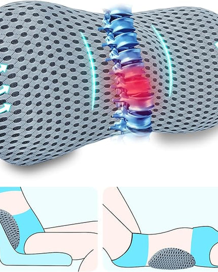 Lumbar Support Pillow, Memory Foam Back Support Pillow for Office Chair, Car Seat, Gaming Chair, Recliner and Bed, Neo Cushion for Low Back Pain Relief (Mesh, Gray) - LeafyLoom