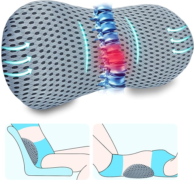Lumbar Support Pillow, Memory Foam Back Support Pillow for Office Chair, Car Seat, Gaming Chair, Recliner and Bed, Neo Cushion for Low Back Pain Relief (Mesh, Gray) - LeafyLoom