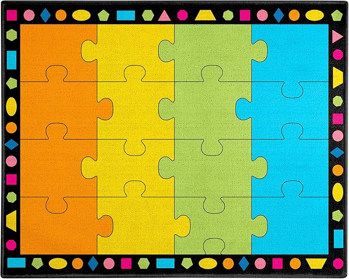 Booooom Jackson Classroom Rug Elementary Classroom Carpet 6'5"x8'5"Preschool Rugs Colorful Puzzle Seating Rug with Non-Slip Backing School Classroom Kid Rug (PzPK-2620)(PzOG-2620) - LeafyLoom